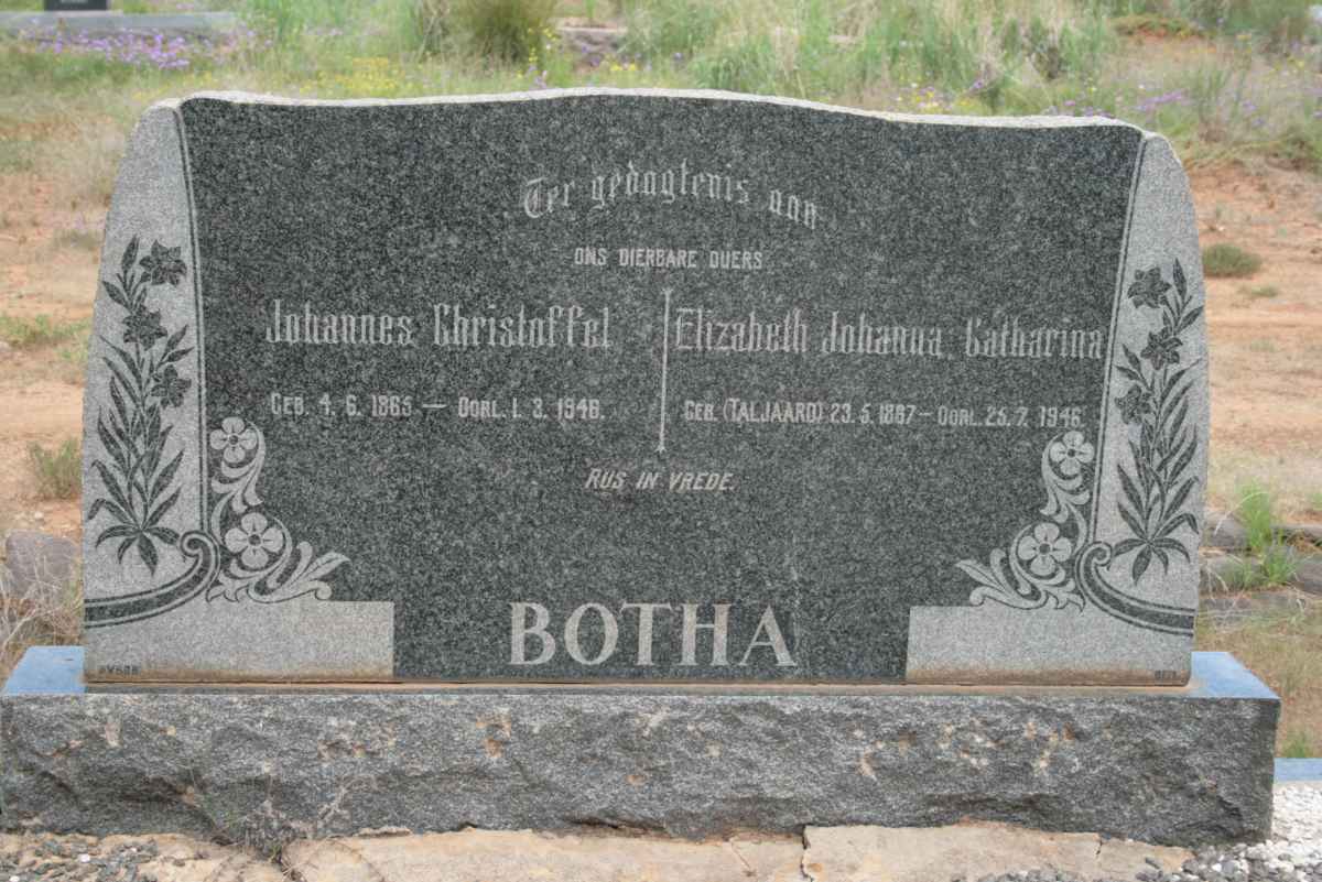BOTHA Johannes Christoffel 1865-1948 &amp; Elizabeth Johanna Catharina TALJAARD 1867-1946