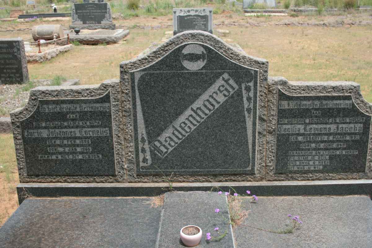 BADENHORST Jurie Johannes Cornelius 1889-1945 &amp; Cecilia Leviena Jacoba ROBERTSE  ?