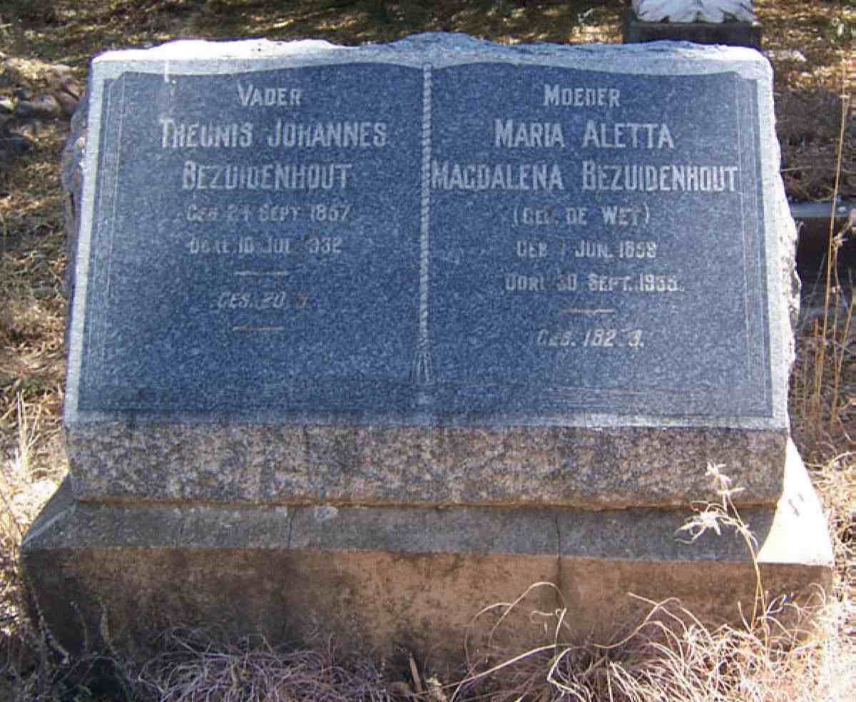 BEZUIDENHOUT Theunis Johannes 1857-1932 &amp; Maria Aletta Magdalena DE WET 1858-1935