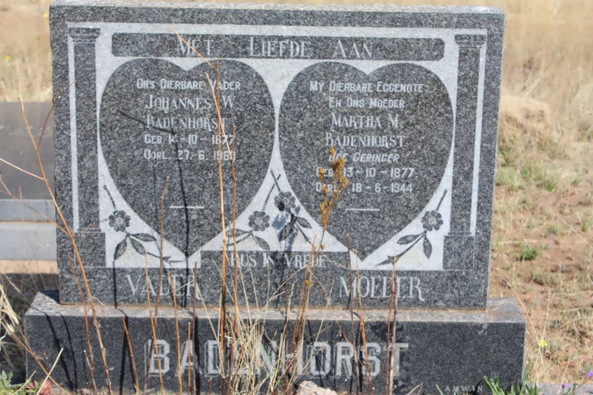 BADENHORST Johannes W. 1877-196? &amp; Martha M. GERINGER 1877-1944
