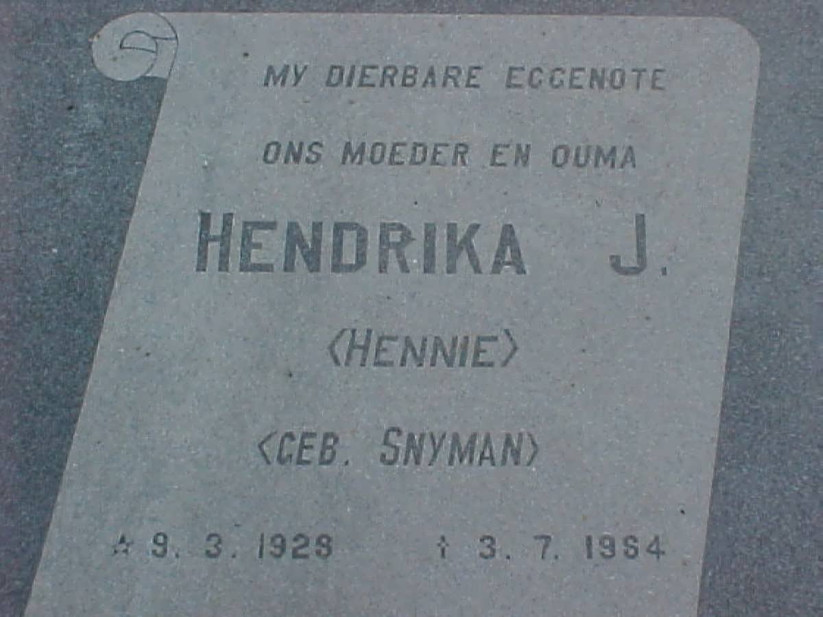 BERG Hendrika J., van den nee SNYMAN 1928-1984