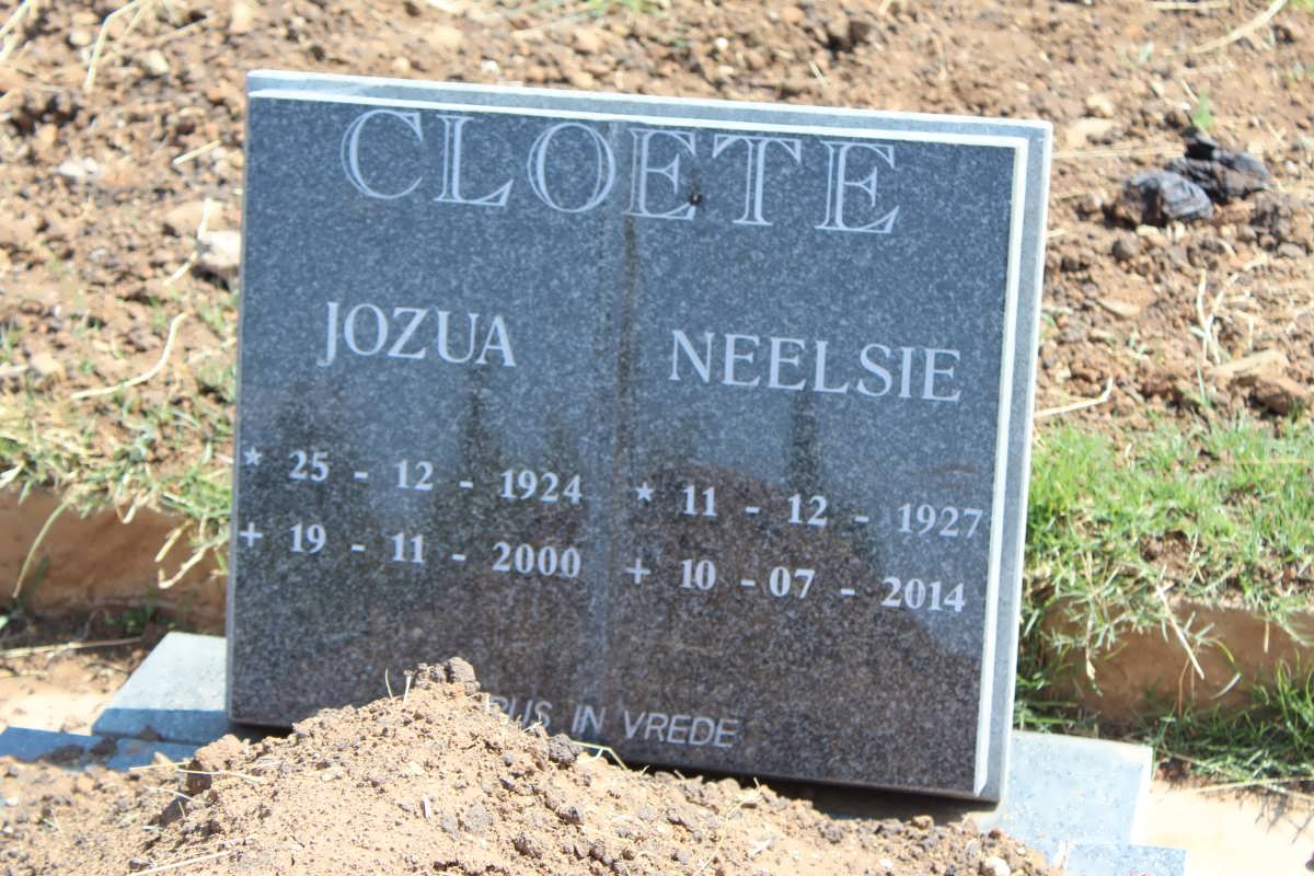 CLOETE Jozua 1924-2000 &amp; Neelsie 1927-2014