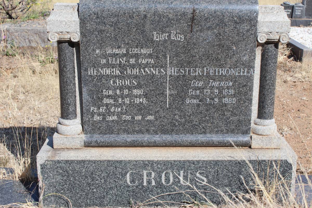 CROUS Hendrik Johannes 1890-1945 &amp; Hester Petronella THERON 1891-1980