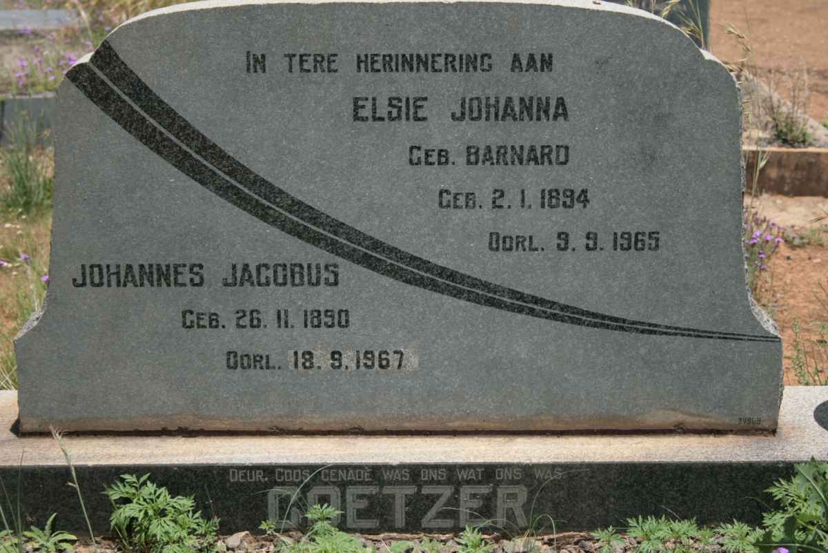 COETZER Johannes Jacobus 1890-1967 &amp; Elsie Johanna BARNARD 1894-1965
