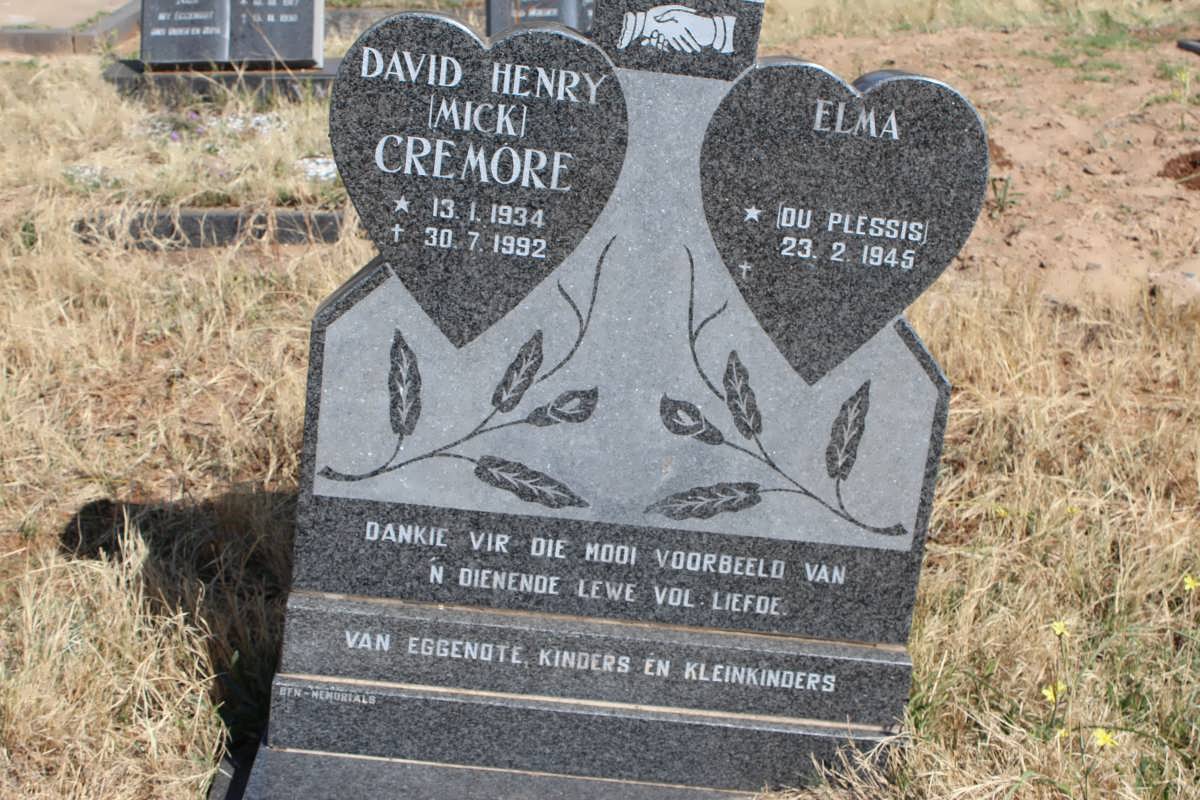 CREMORE David Henry 1934-1992 &amp; Elma DU PLESSIS 1945-