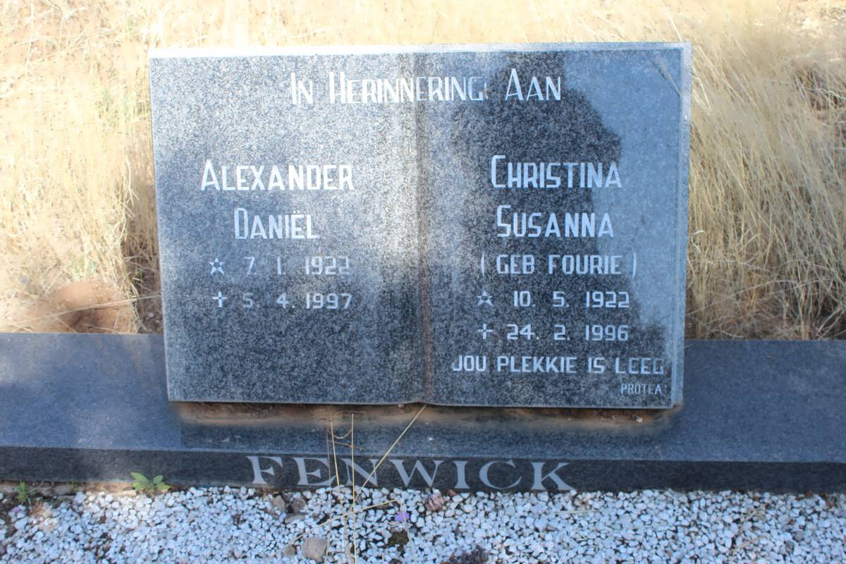 FENWICK Alexander Daniel 1922-1997 &amp; Christina Susanna FOURIE 1922-1996
