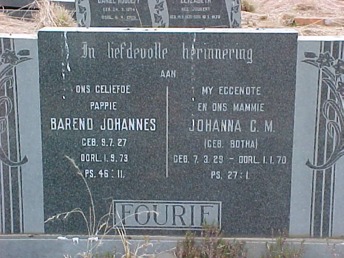 FOURIE Barend Johannes 1927-1973 &amp; Johanna C.M. BOTHA 1929-1970
