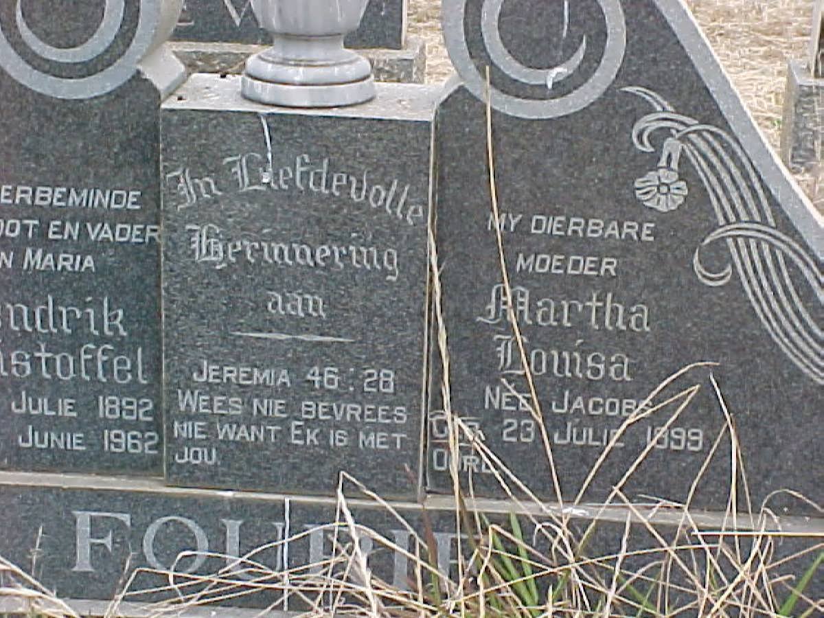FOURIE Hendrik Christoffel 1892-1962 &amp; Martha Louisa JACOBS 1899-