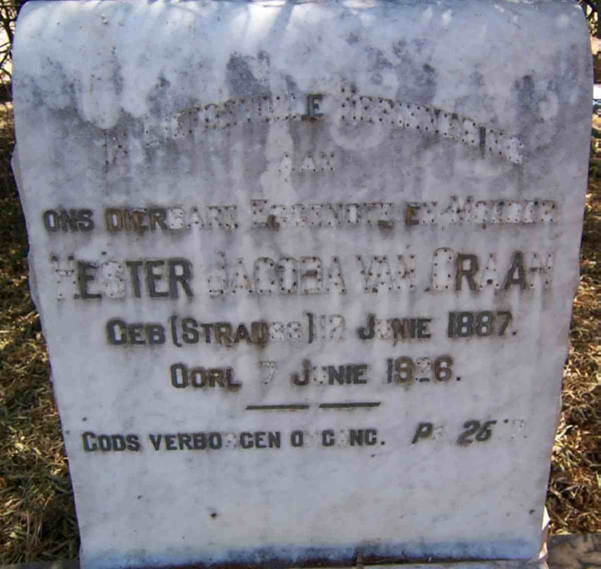 GRAAN Hester Jacoba, van 1887-1926