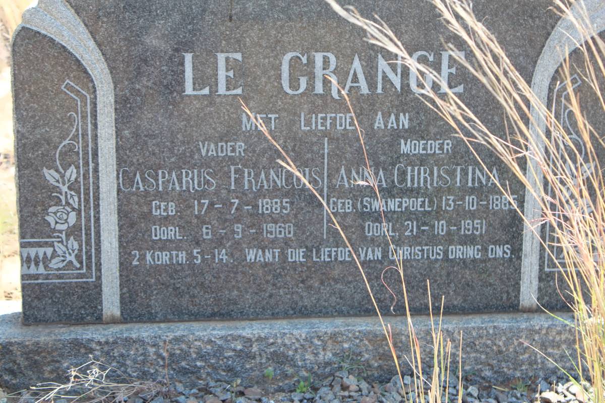 GRANGE Casparus Francois, le 1885-1960 &amp; Anna Christina SWANEPOEL 1885-1951