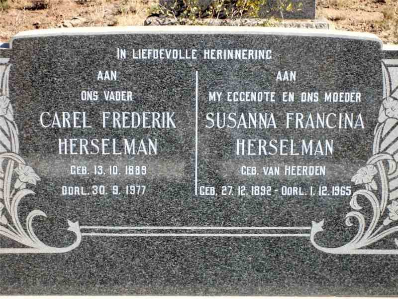 HERSELMAN Carel Frederik 1889-1977 &amp; Susanna Francina VAN HEERDEN 1892-1965