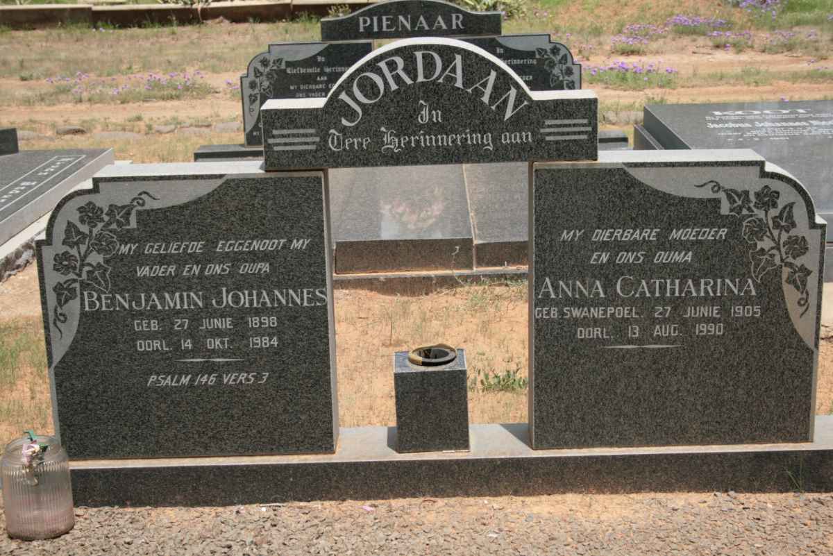 JORDAAN Benjamin Johannes 1898-1984 &amp; Anna Catharina SWANEPOEL 1905-1990