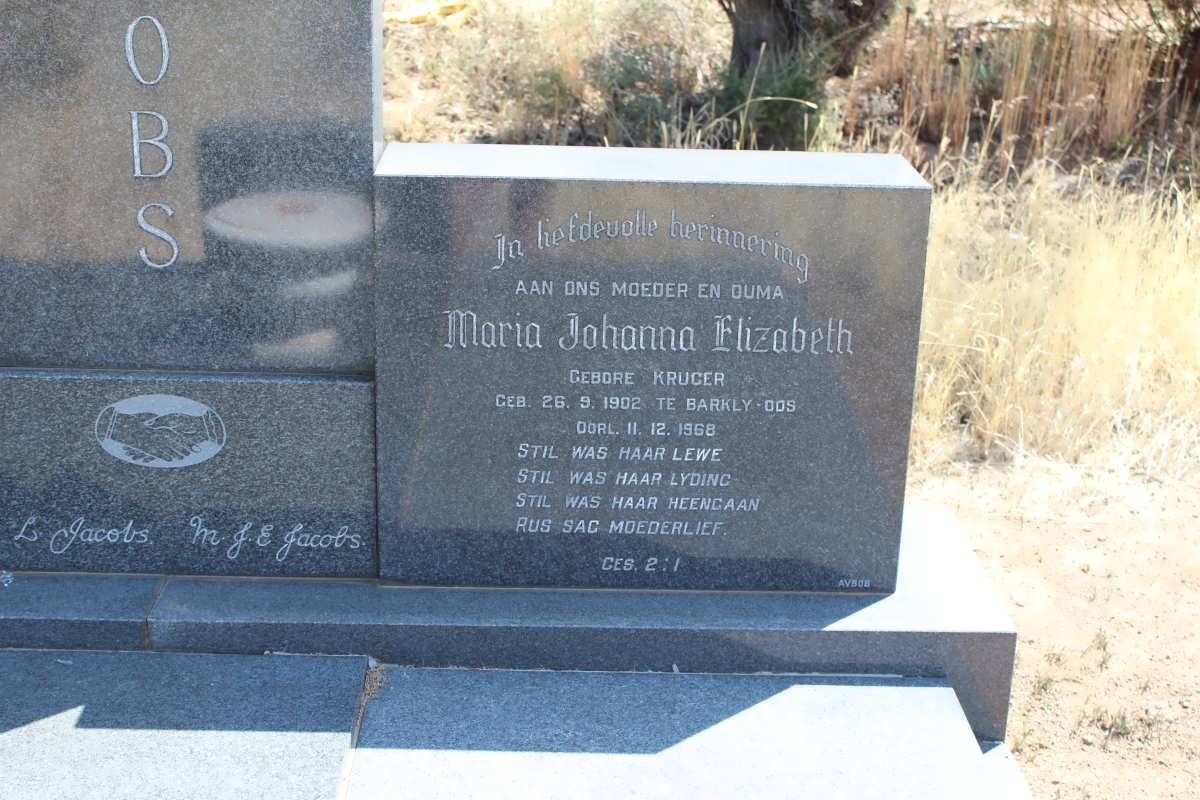 JACOBS Maria Johanna Elizabeth nee KRUGER 1902-1968