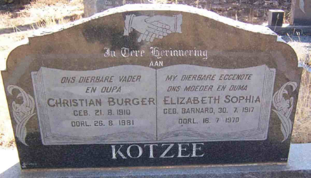 KOTZEE Christiaan Burger 1910-1981 &amp; Elizabeth Sophia BARNARD 1917-1970