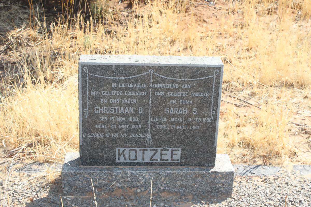 KOTZÉE Christiaan B. 1888-1959 &amp; Sarah S. DE JAGER 1896-1980