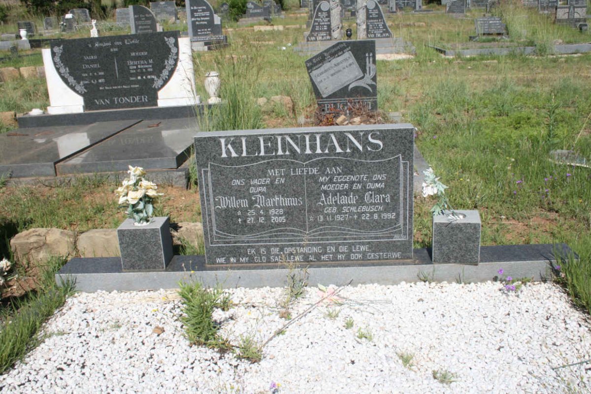 KLEINHANS Willem Marthinus 1928-2005 &amp; Adelaide Clara SCHLEBUSCH 1927-1992