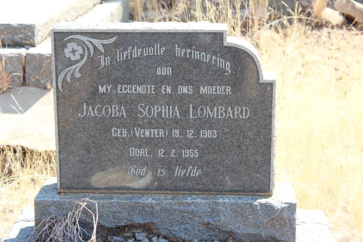LOMBARD Jacoba Sophia nee VENTER 1903-1955