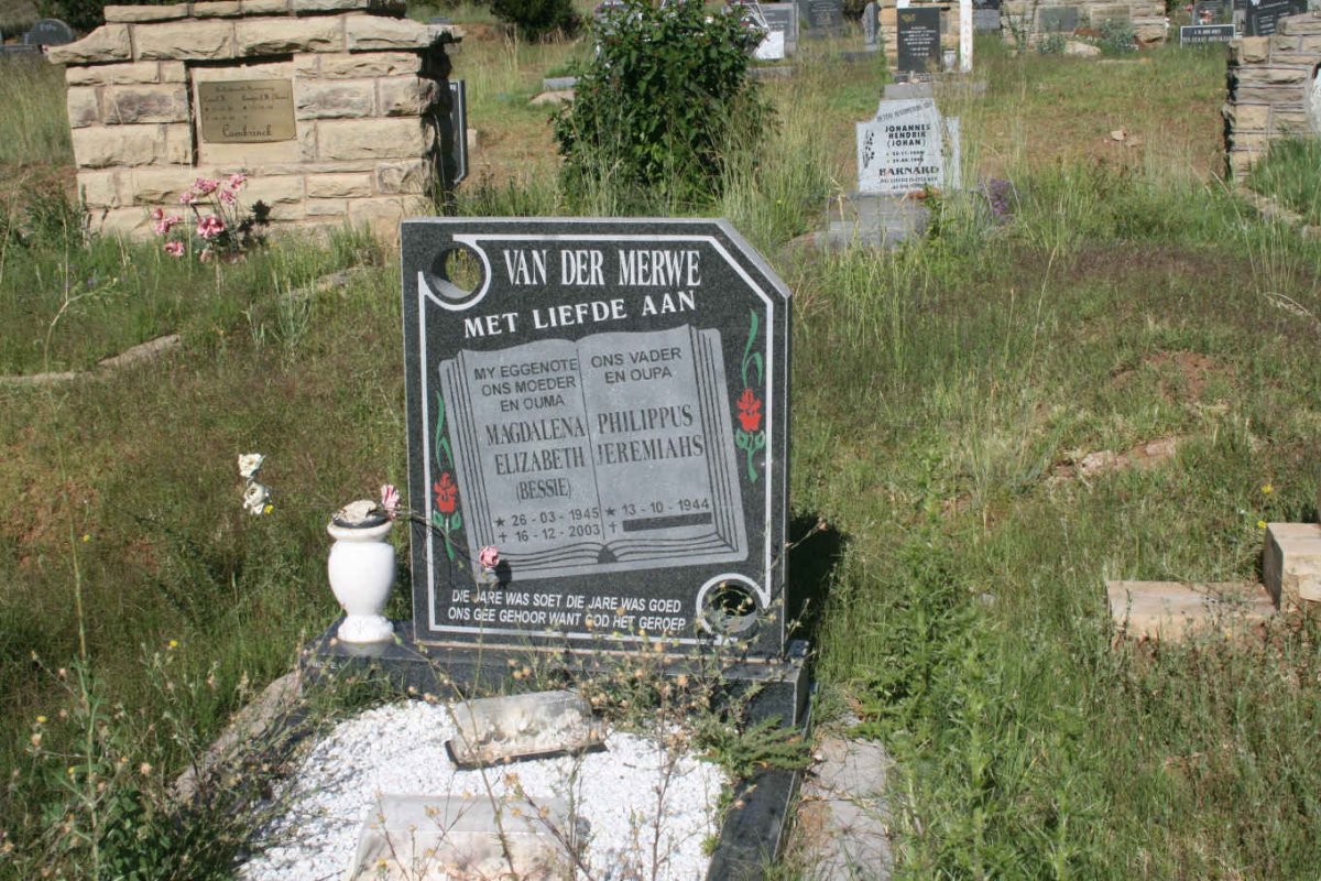 MERWE Philippus Jeremiahs, van der 1944- &amp; Magdalena Elizabeth 1945-2003