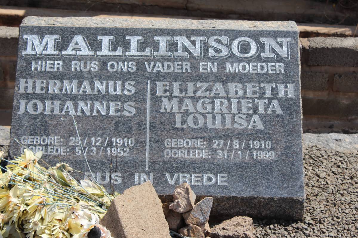 MALLINSON Hermanus Johannes 1910-1952 &amp; Elizabeth Magrieta Louisa 1910-1999