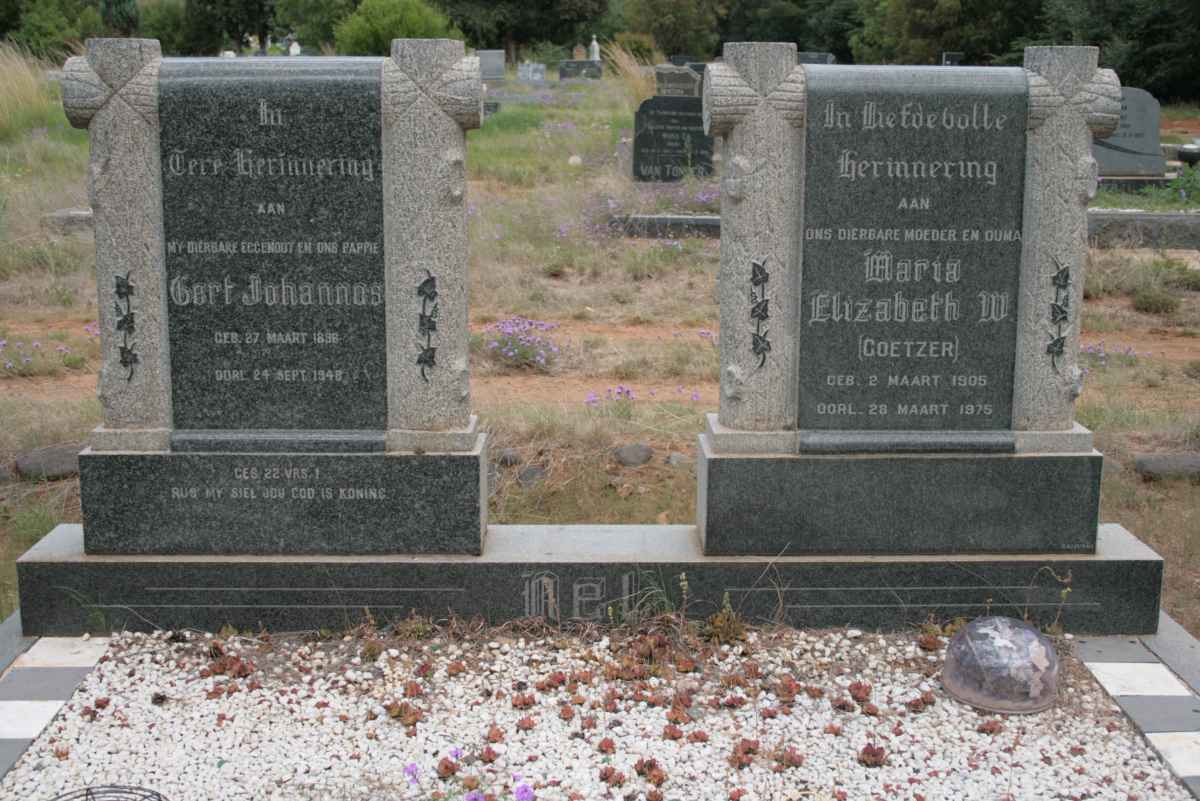 NEL Gert Johannus 1896-1948 &amp; Maria Elizabeth W. COETZER 1905-1975