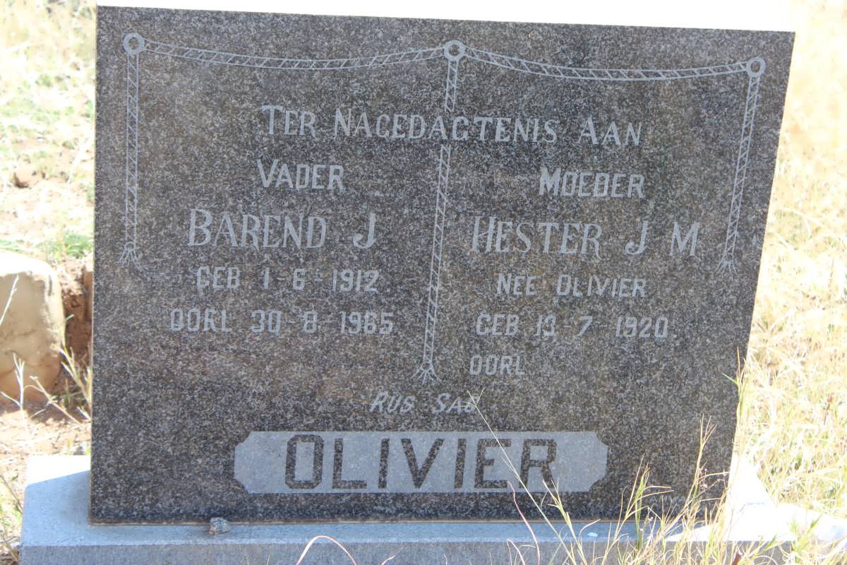 OLIVIER Barend J. 1912-1965 &amp; Hester J.M. OLIVIER 1920-