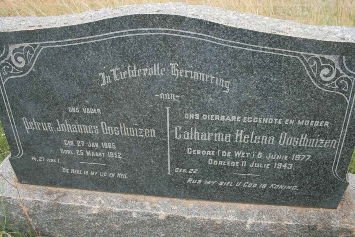 OOSTHUIZEN Petrus Johannes 1865-1952 &amp; Catharina Helena DE WET 1877-1943