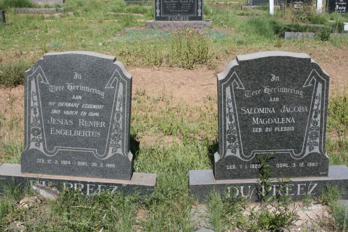 PREEZ Jesias Renier Engelbertus, du 1966 &amp; Salomina Jacoba Magdalena DU PLESSIS 1925-1982