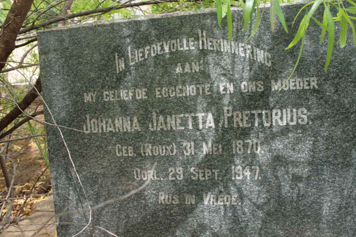 PRETORIUS Johanna Janetta nee ROUX 1870-1947