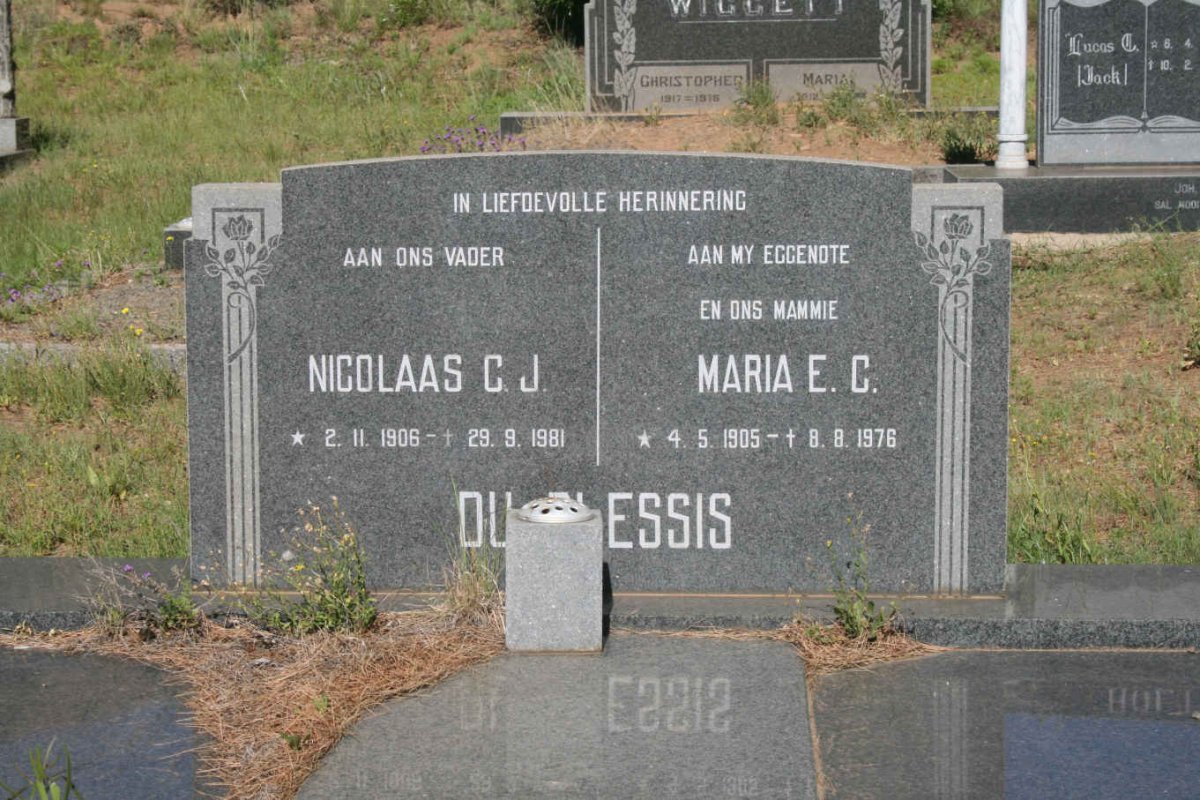 PLESSIS Nicolaas C.J., du 1906-1981 &amp; Maria E.C. 1905-1976