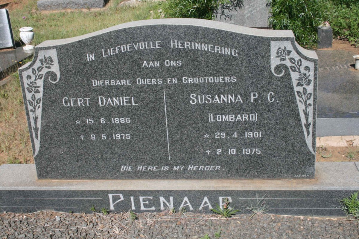 PIENAAR Gert Daniel 1886-1975 &amp; Susanna P.C. LOMBARD 1901-1975