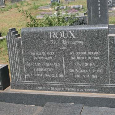 ROUX  Adriaan Johannes Gerhardus 1894-1980 &amp; Hendrika POTGIETER 1890-1968
