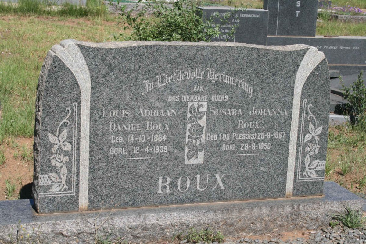 ROUX Louis Adriaan Daniel 1864-1939 &amp; Susara Johanna DU PLESSIS 1867-1950