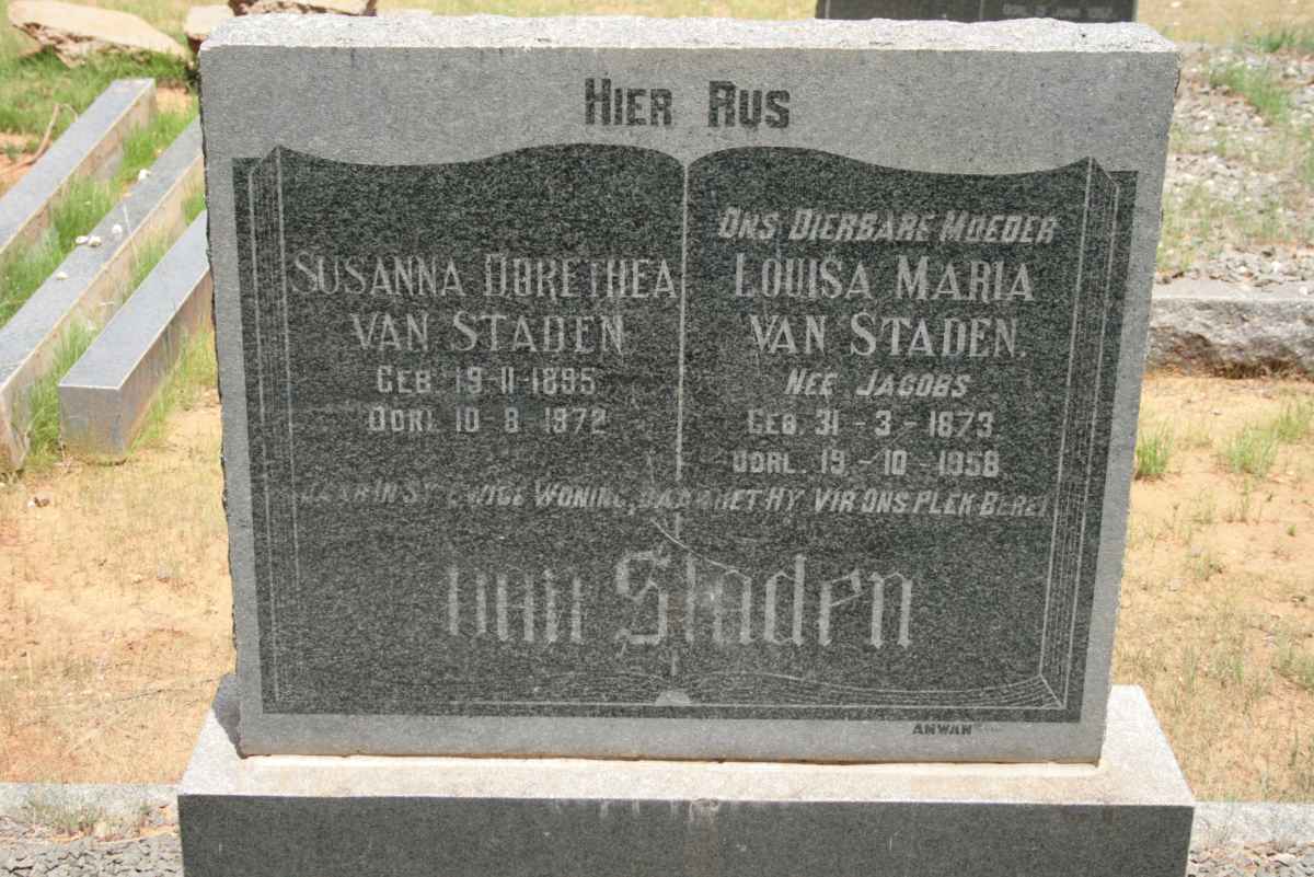 STADEN Louisa Maria, van nee JACOBS 1873-1958 :: VAN STADEN Susanna Dorethea 1895-1972