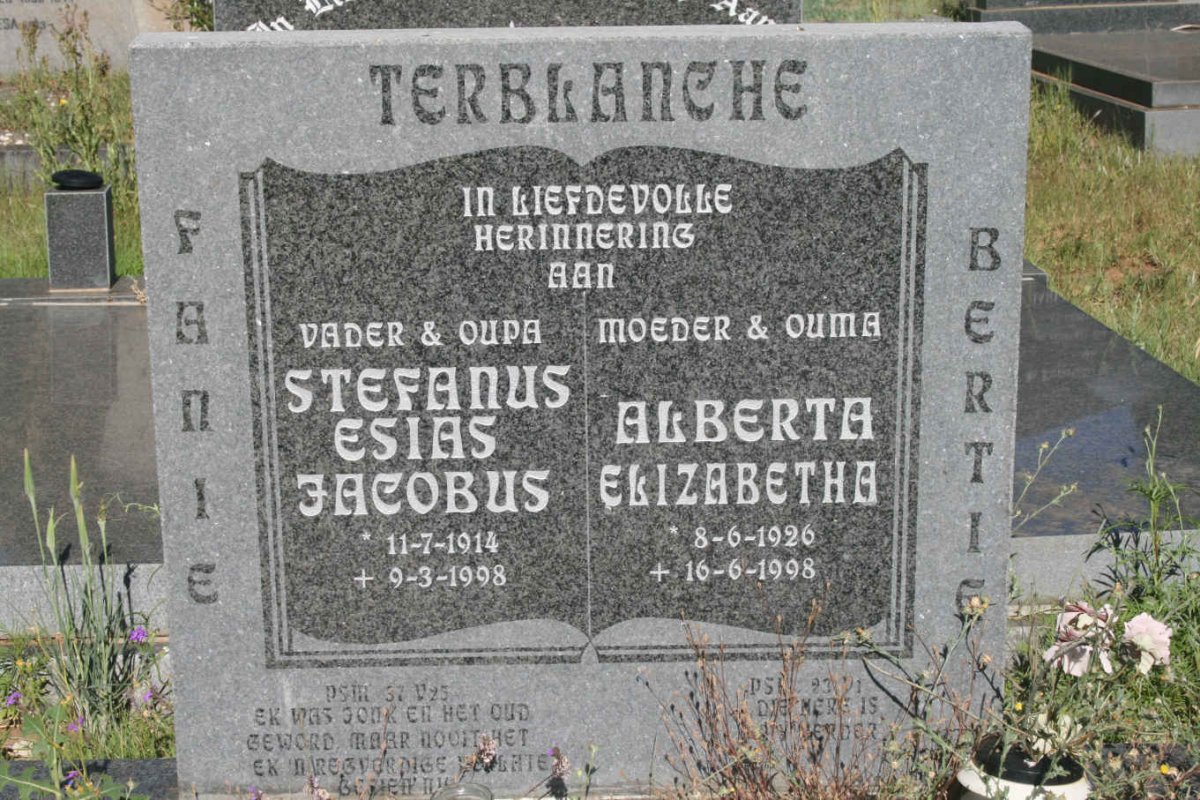 TERBLANCHE Stefanus Esias Jacobus 1914-1998 &amp; Alberta Elizabetha 1926-1998