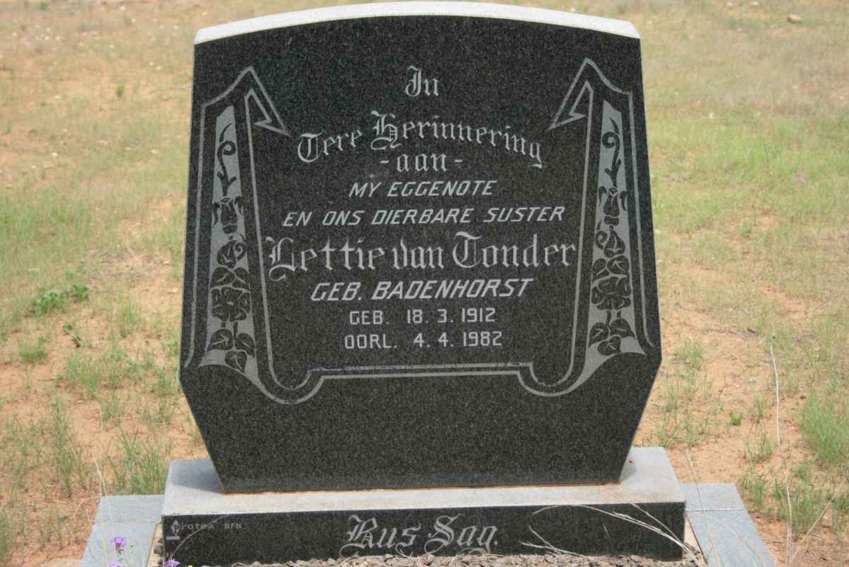 TONDER Lettie, van nee BADENHORST 1912-1982