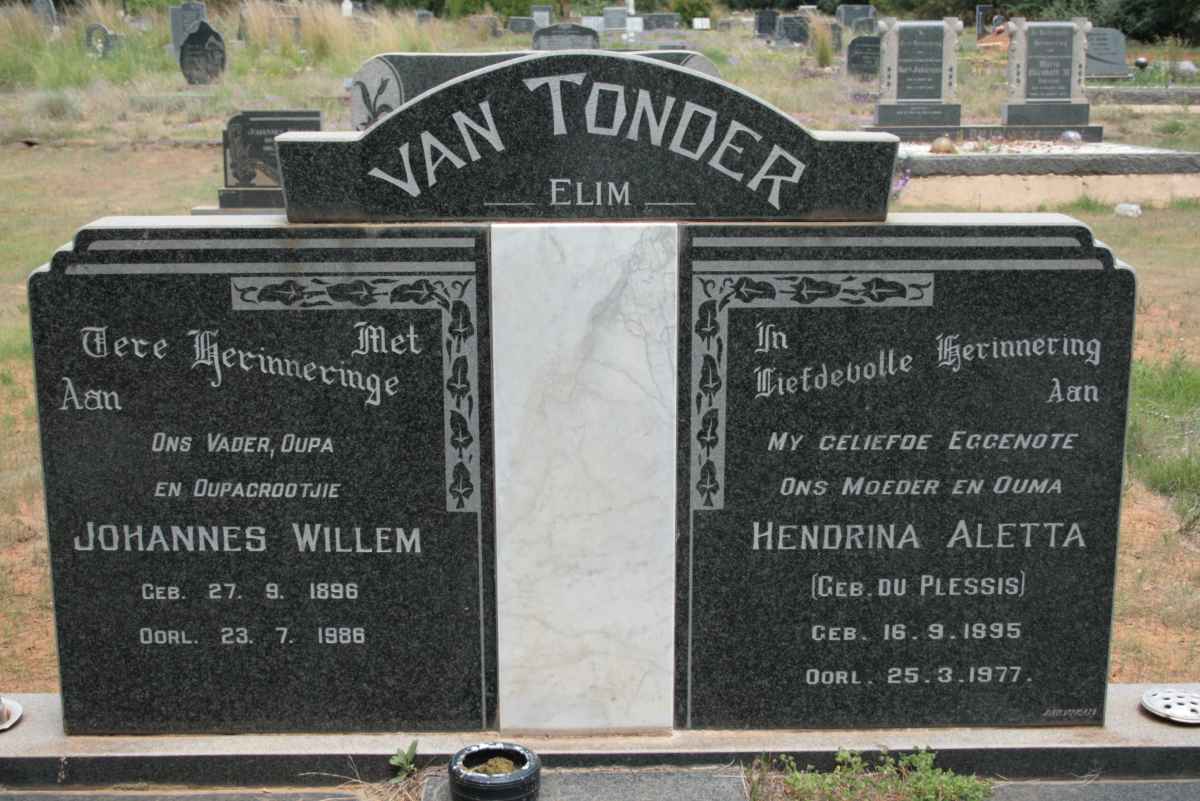 TONDER Johannes Willem, van 1896-1988 &amp; Hendrina Aletta DU PLESSIS 1895-1977