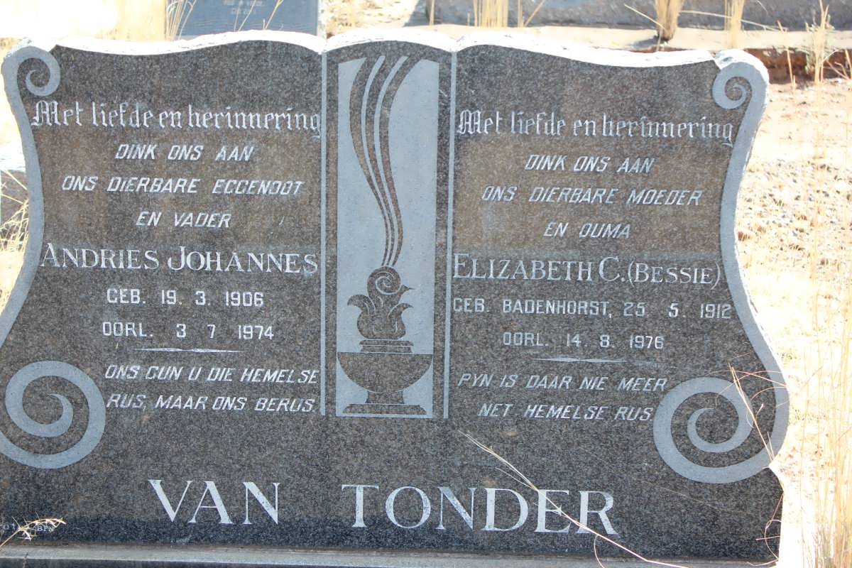 TONDER Andries Johannes, van 1906-1974 &amp; Elizabeth C. BADENHORST 1912-1976