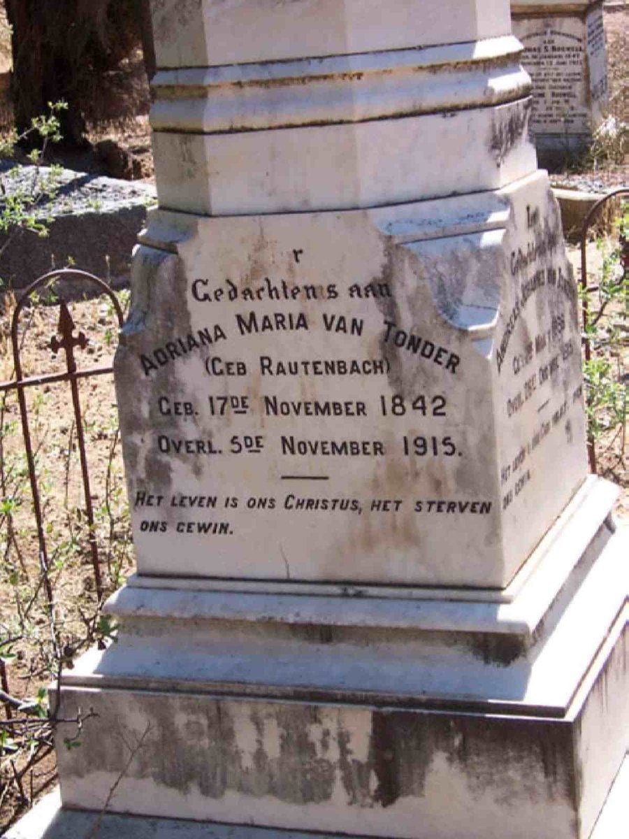 TONDER Adriana Maria, van nee RAUTENBACH 1842-1915