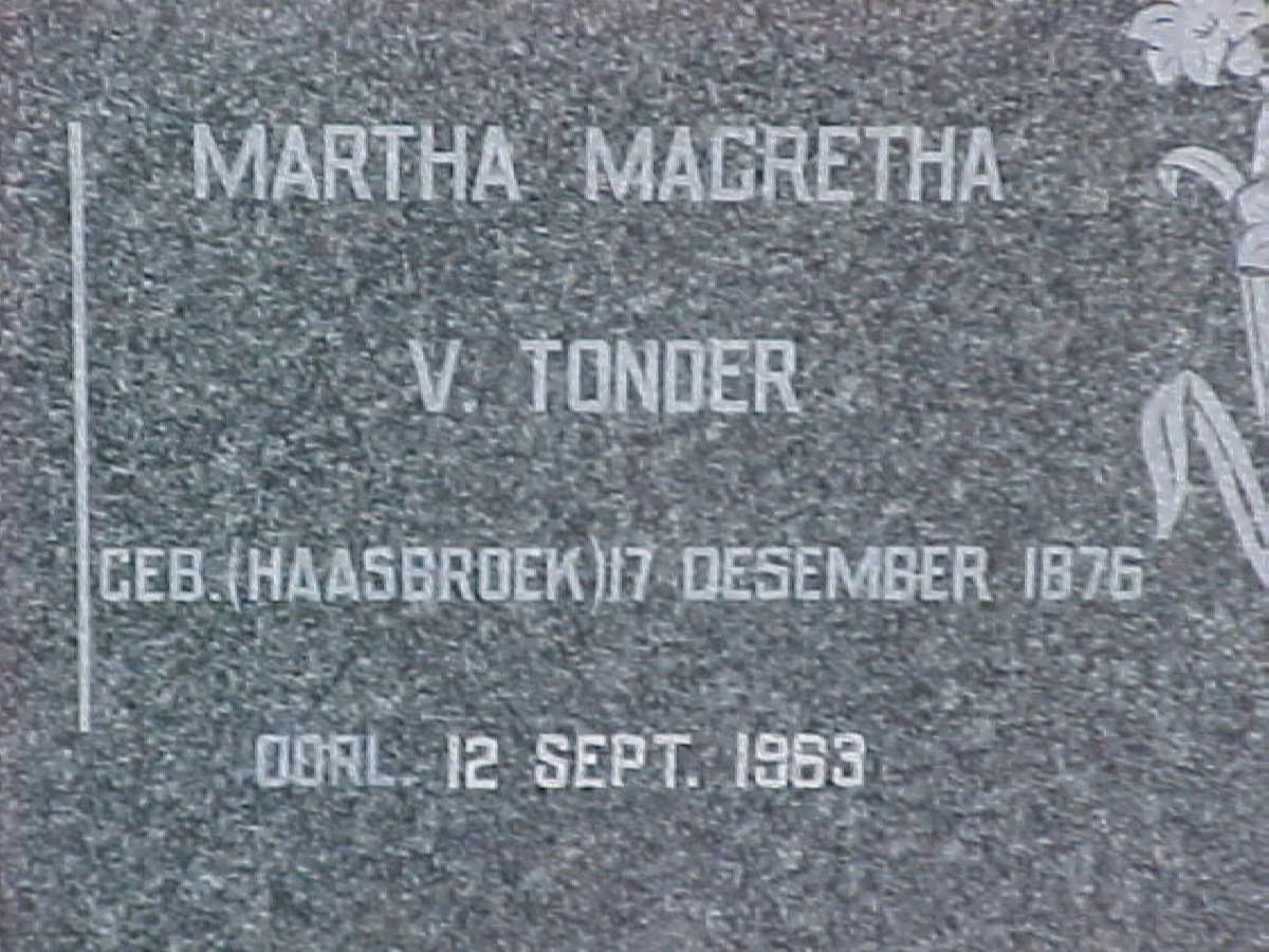 TONDER Martha Magretha, van nee HAASBROEK 1876-1963