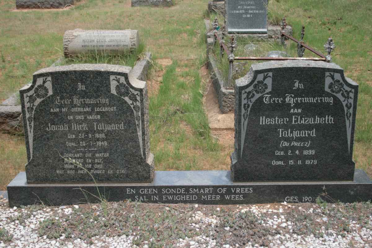 TALJAARD Jacob Dirk 1888-1949 &amp; Hester Elizabeth DU PREEZ 1899-1979