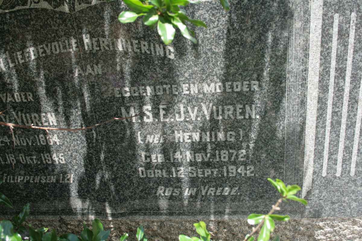 VUUREN M.S.E.,  J. v. nee HENNING 1872-1942
