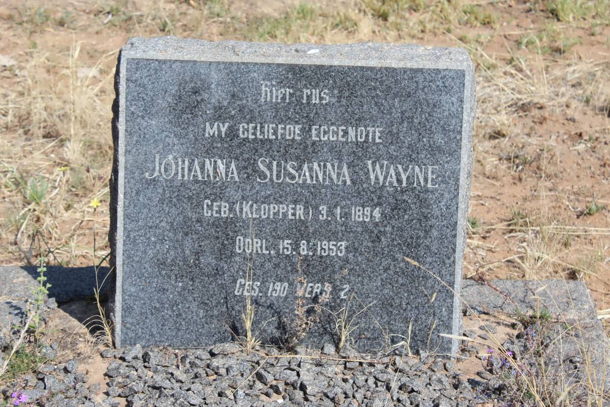 WAYNE Johanna Susanna nee KLOPPER 1894-1953