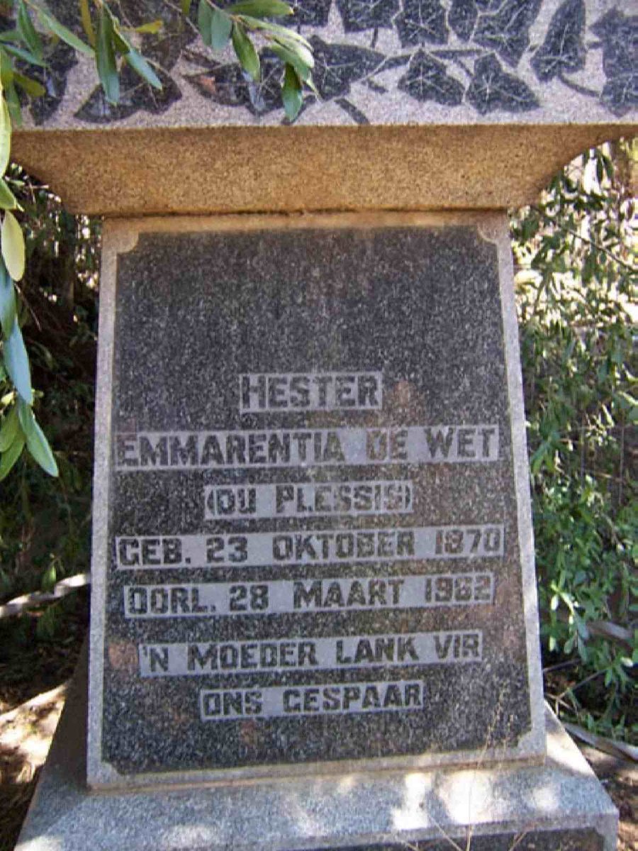 WET Hester Emmarentia, de nee DU PLESSIS 1870-1962