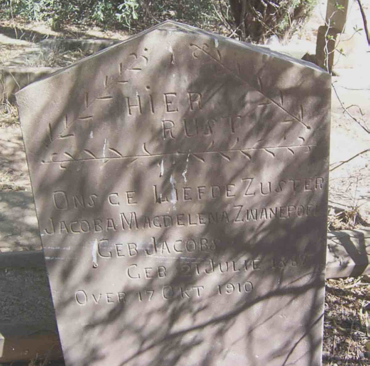 ZWANEPOEL Jacoba Magdalena nee JACOBS 1887-1910