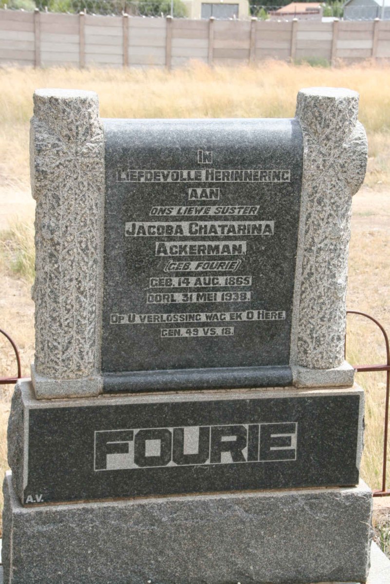 ACKERMAN Jacoba Chatarina nee FOURIE 1865-1938