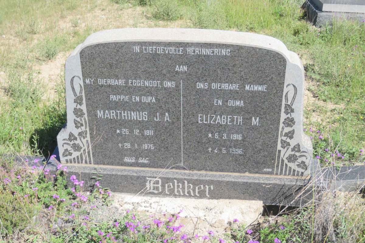 BEKKER Marthinus J.A. 1911-1975 &amp; Elizabeth M. 1916-1996