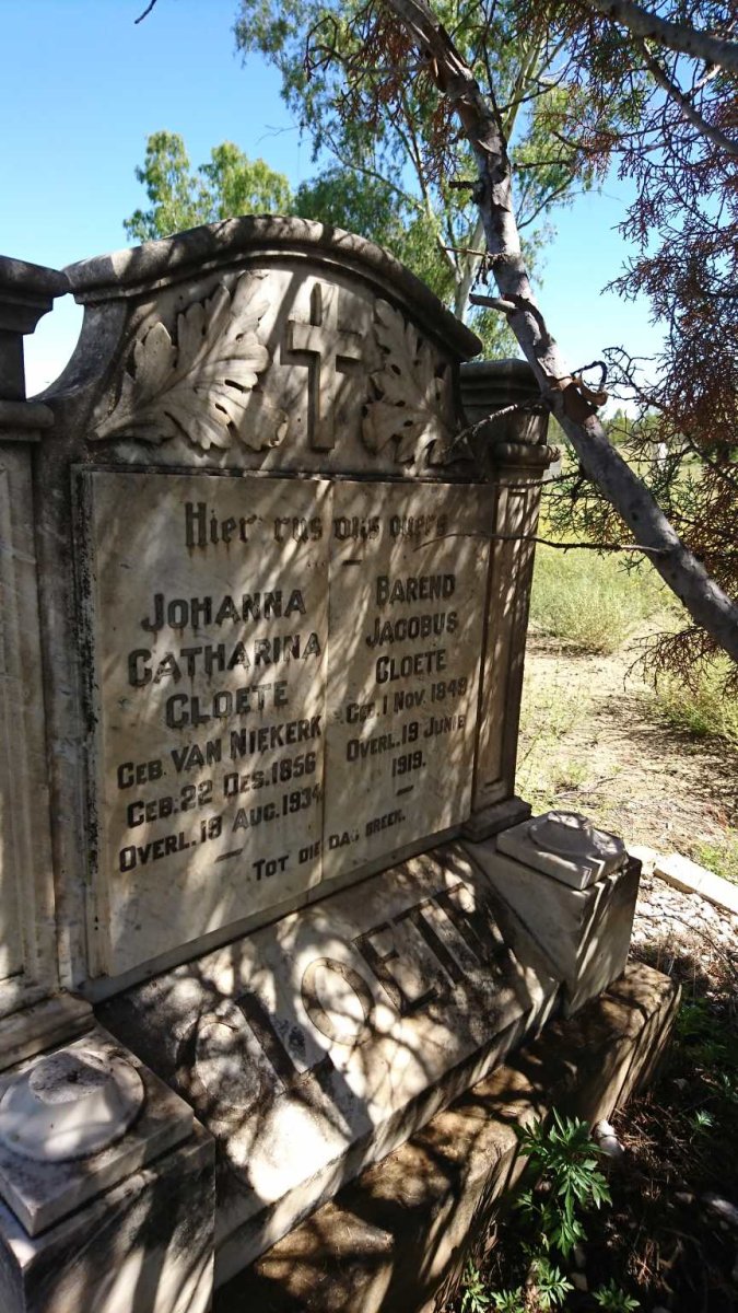 CLOETE Barend Jacobus 1849-1919 &amp; Johanna Catharina van NIEKERK 1856-1934