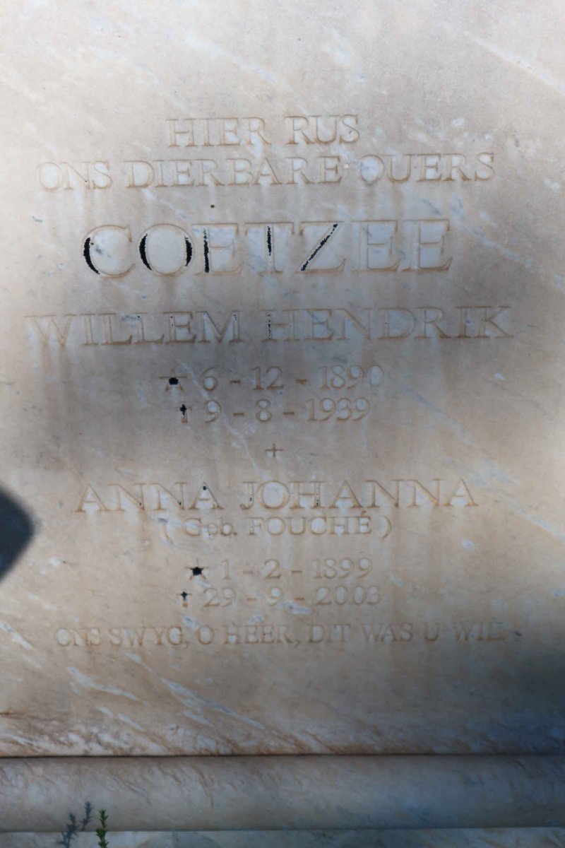 COETZEE Willem Hendrik 1890-1939 &amp; Anna Johanna FOUCHE 1899-2003