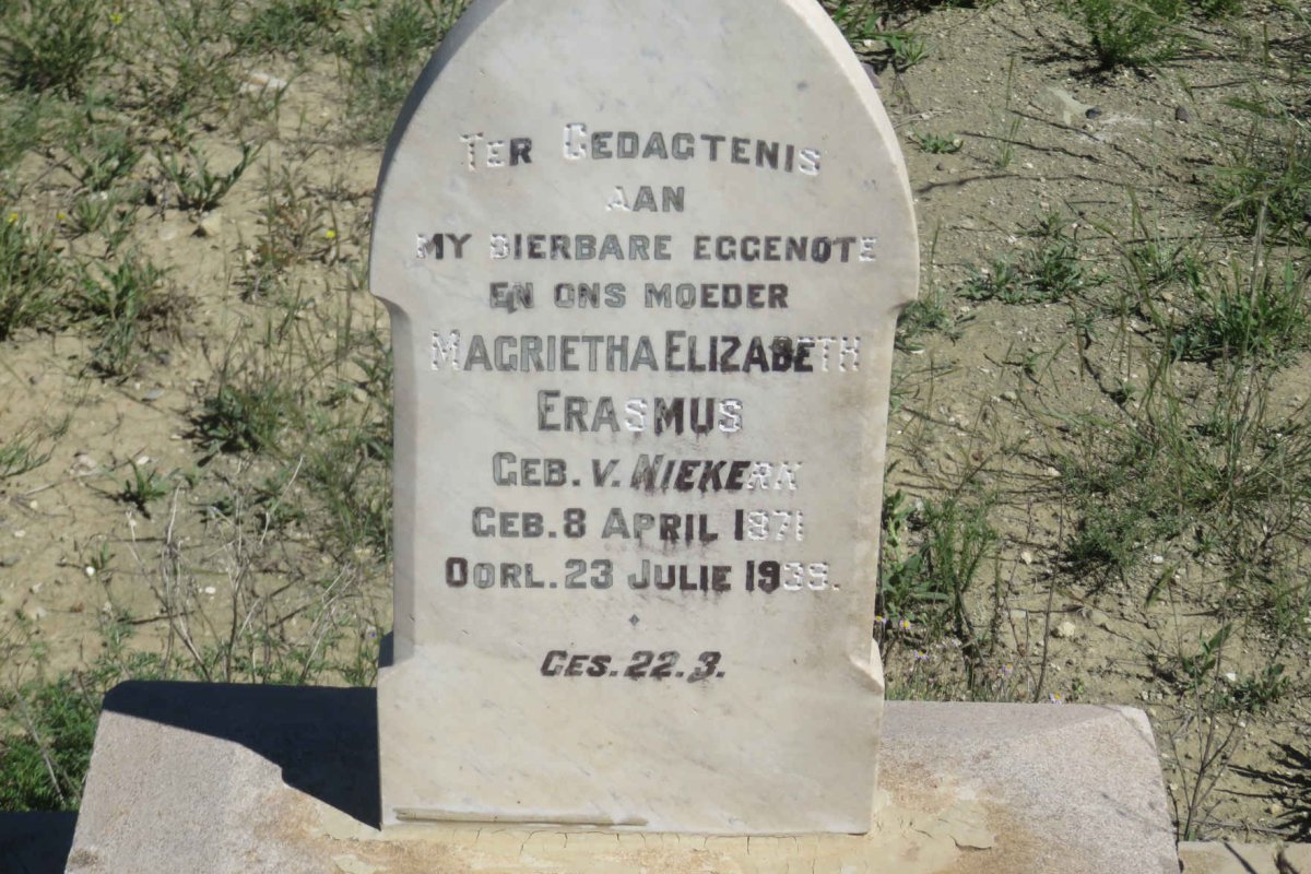 ERASMUS Magrietha Elizabeth nee V. NIEKERK 1871-1939