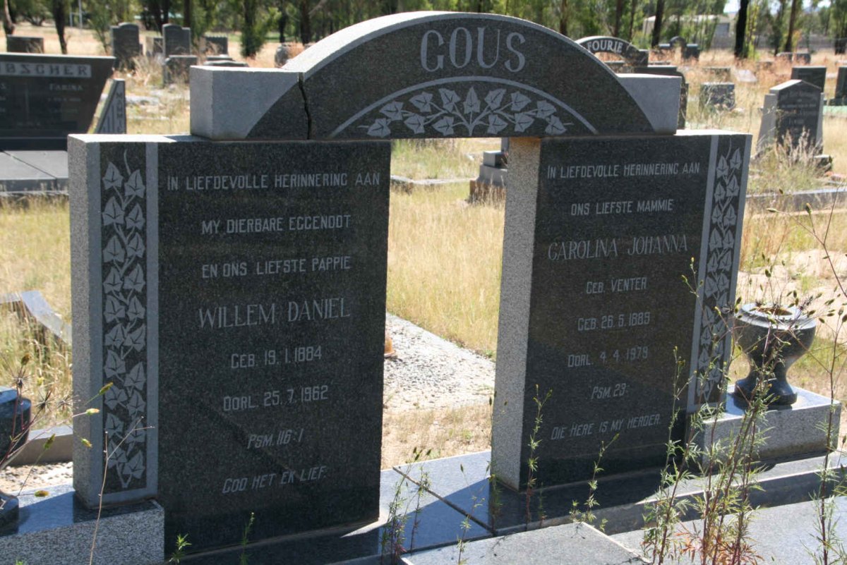 GOUS Willem Daniel 1884-1962 &amp; Carolina Johanna VENTER 1889-1979